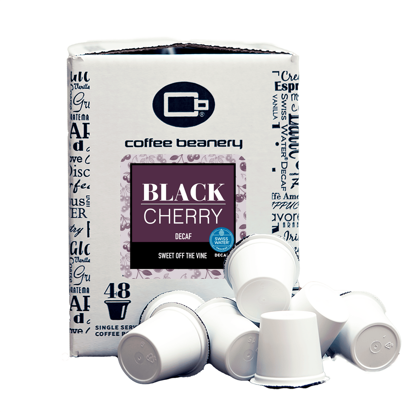 Free Standard Shipping* Flavored Decaf Coffee 48ct Bulk Pods / Automatic Drip Black Cherry Flavored Swiss Water Process Decaf Coffee