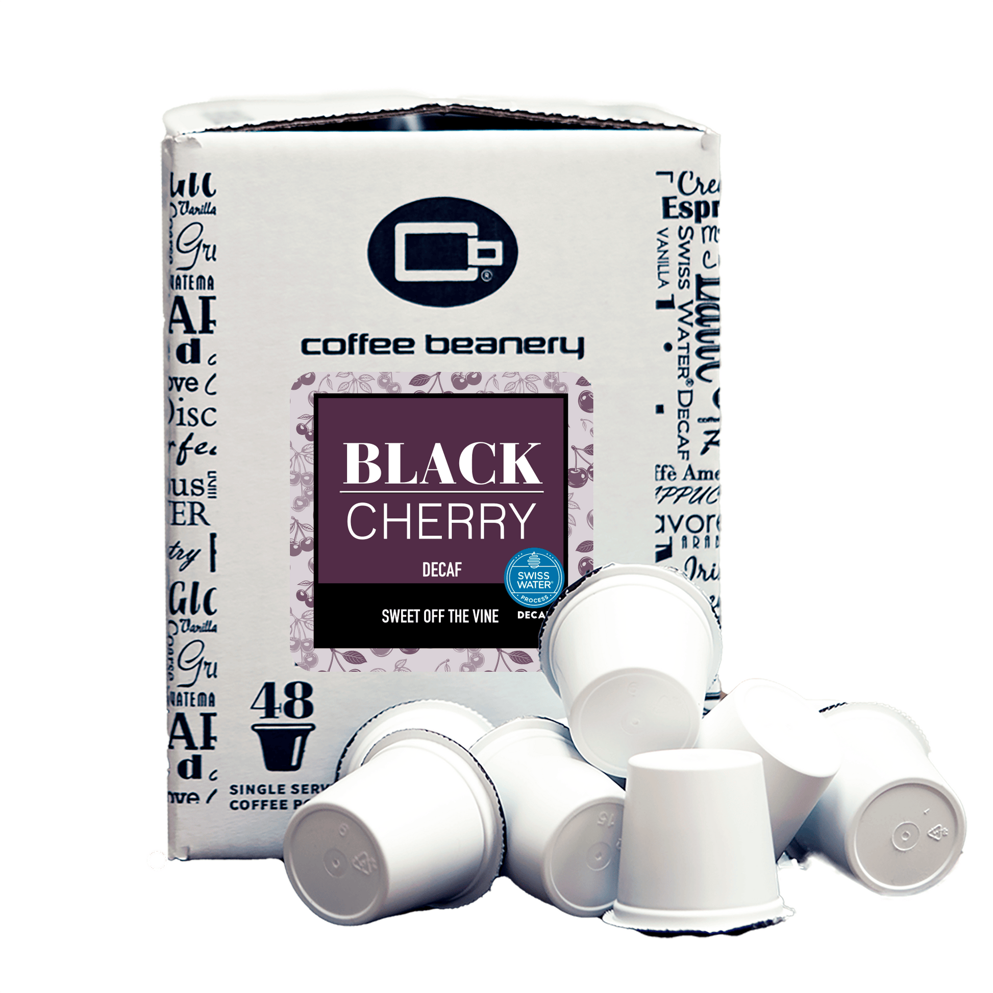 Free Standard Shipping* Flavored Decaf Coffee 48ct Bulk Pods / Automatic Drip Black Cherry Flavored Swiss Water Process Decaf Coffee