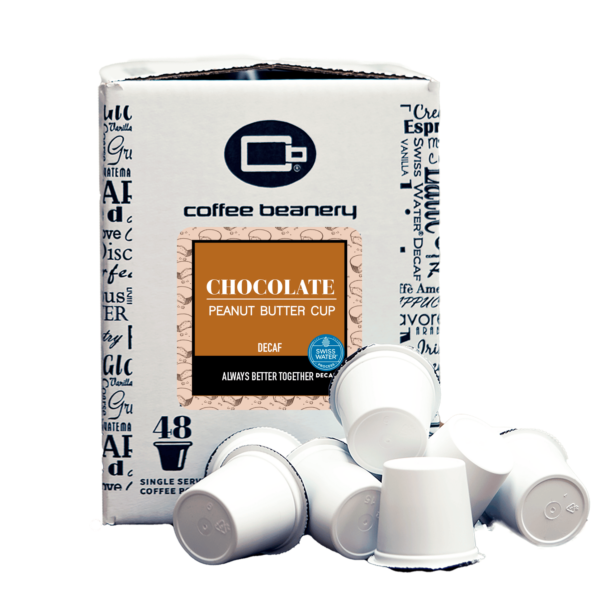 Free Standard Shipping* Flavored Decaf Coffee 48ct Bulk Pods / Automatic Drip Chocolate Peanut Butter Cup Flavored Swiss Water Process Decaf Coffee