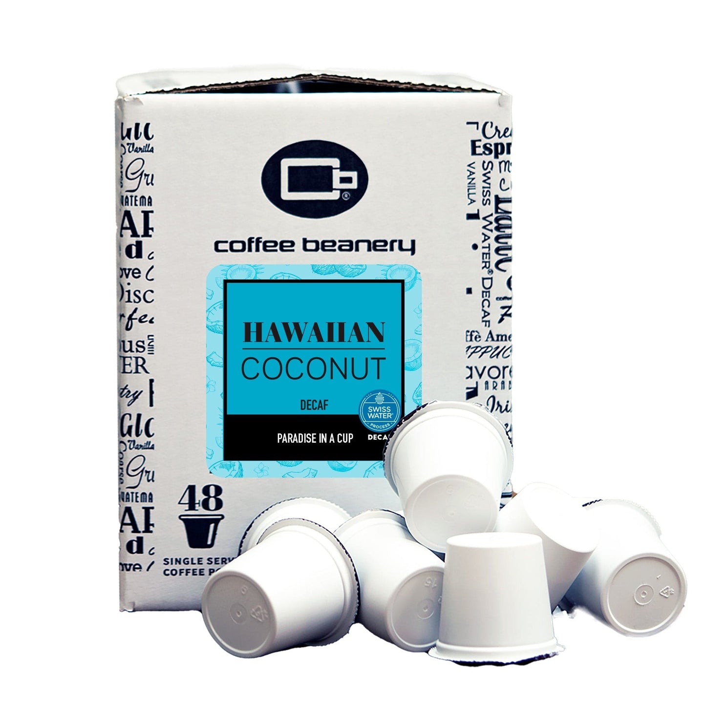 Free Standard Shipping* Flavored Decaf Coffee 48ct Bulk Pods / Automatic Drip Hawaiian Coconut Swiss Water Process Decaf Flavored Coffee