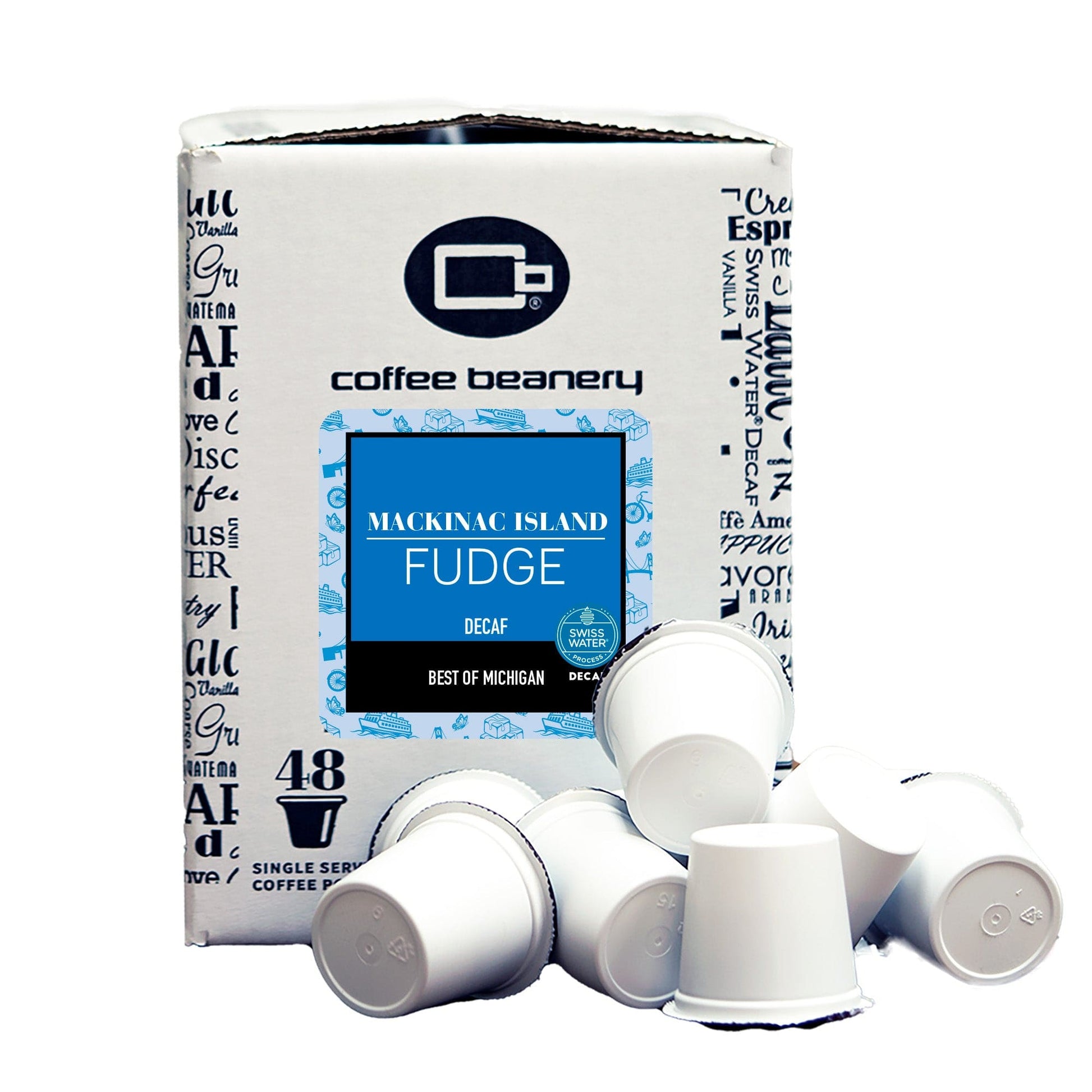 Free Standard Shipping* Flavored Decaf Coffee 48ct Bulk Pods / Automatic Drip Mackinac Island Fudge SWP Decaf Flavored Coffee