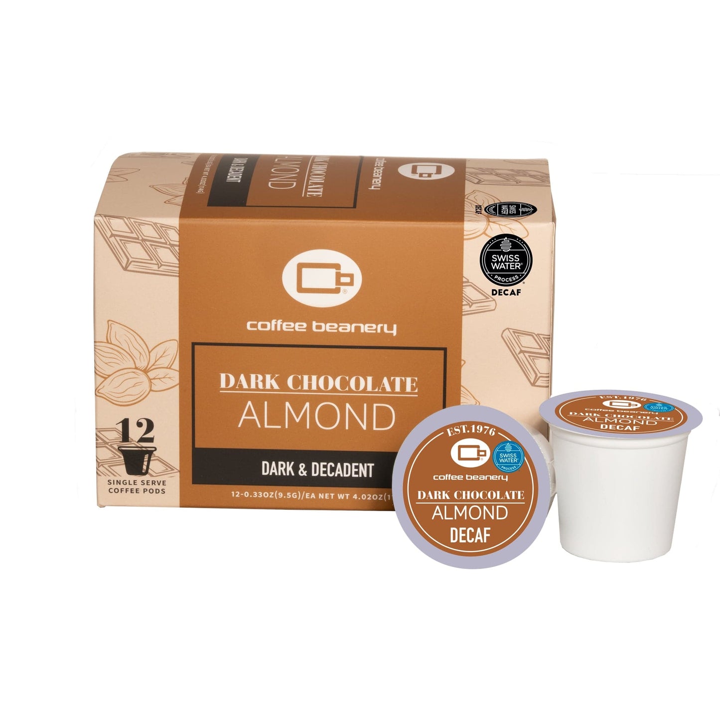 Free Standard Shipping* Flavored Decaf Coffee Pods 12ct Pods Dark Chocolate Almond Flavored Decaf Coffee Pods