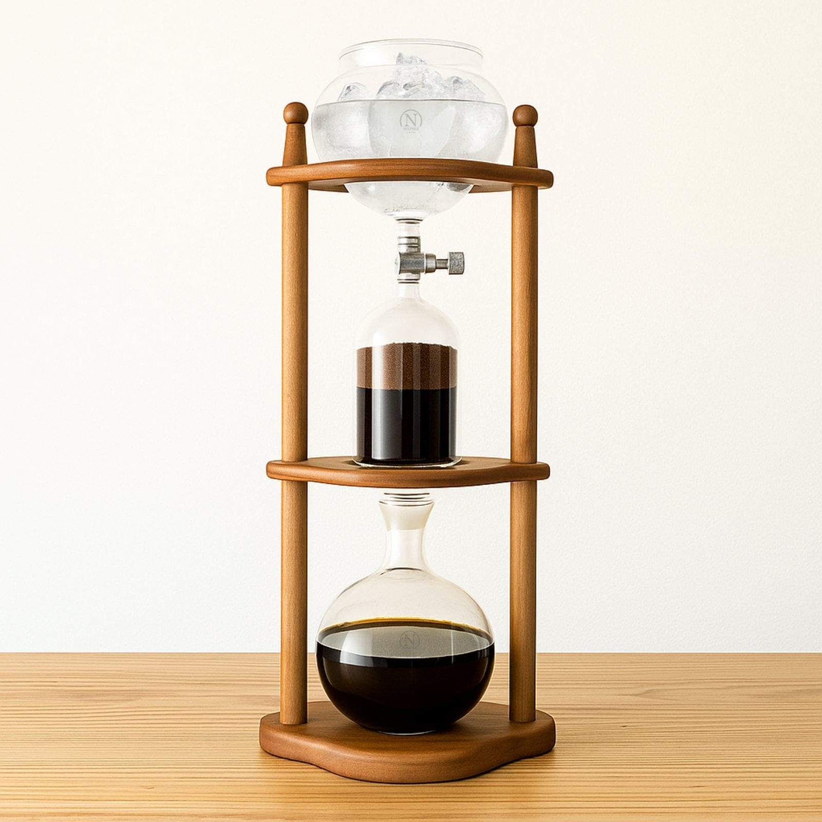 Nispira Coffee Maker Nispira Cold Brew coffee Maker Ice Coffee Drip Machine with Advanced Slow Drip Technology Borosilicate Glass with Wood Tower, 6-8 Cup, Brown