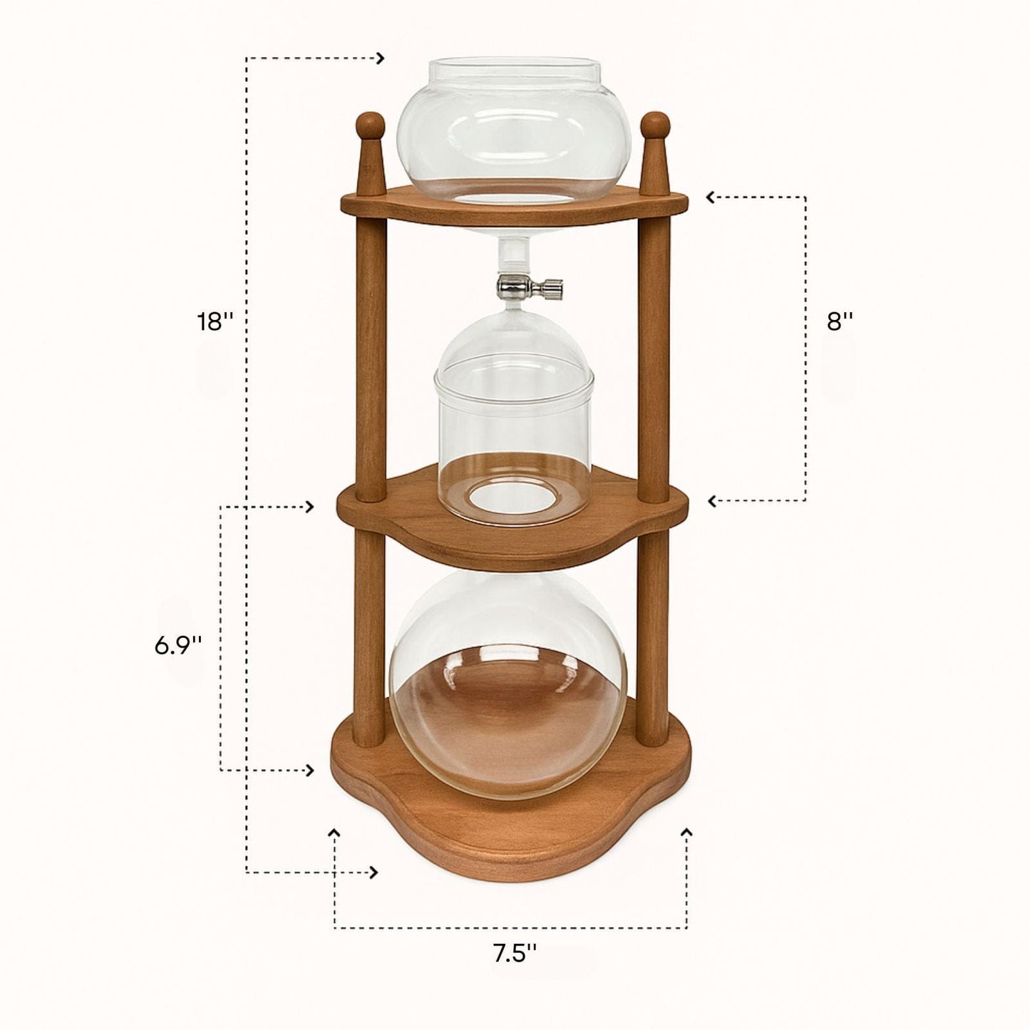 Nispira Coffee Maker Nispira Cold Brew coffee Maker Ice Coffee Drip Machine with Advanced Slow Drip Technology Borosilicate Glass with Wood Tower, 6-8 Cup, Brown