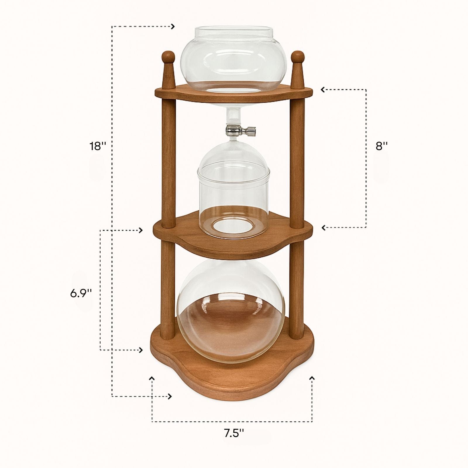 Nispira Coffee Maker Nispira Cold Brew coffee Maker Ice Coffee Drip Machine with Advanced Slow Drip Technology Borosilicate Glass with Wood Tower, 6-8 Cup, Brown