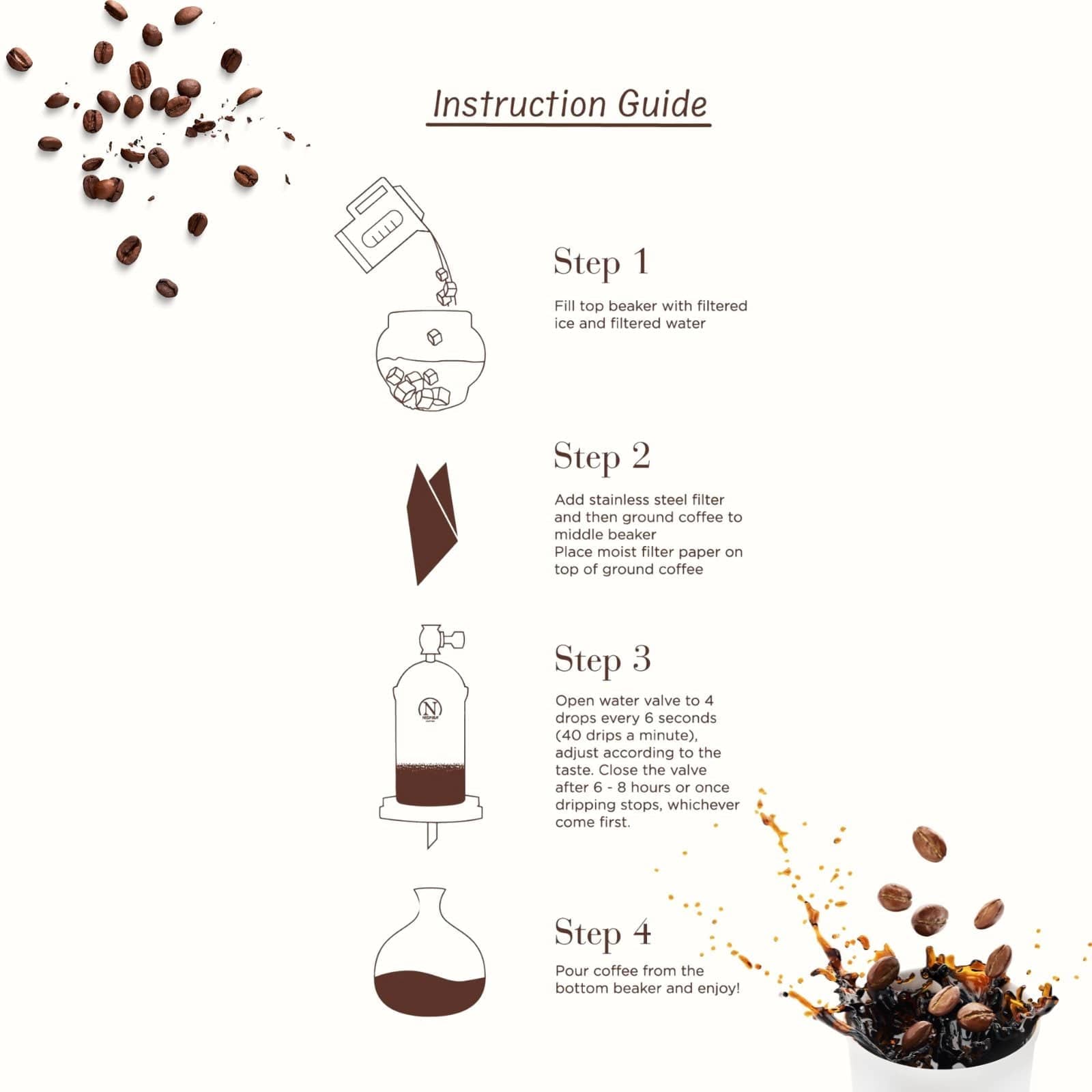 Nispira Coffee Maker Nispira Cold Brew coffee Maker Ice Coffee Drip Machine with Advanced Slow Drip Technology Borosilicate Glass with Wood Tower, 6-8 Cup, Brown