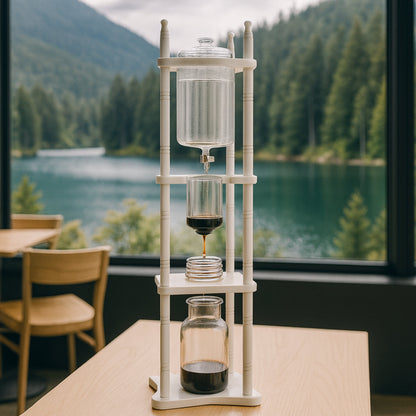 Nispira Coffee Maker Nispira Cold Brew Drip Tower Iced Coffee Maker Glass Wooden Stand 25 Cups