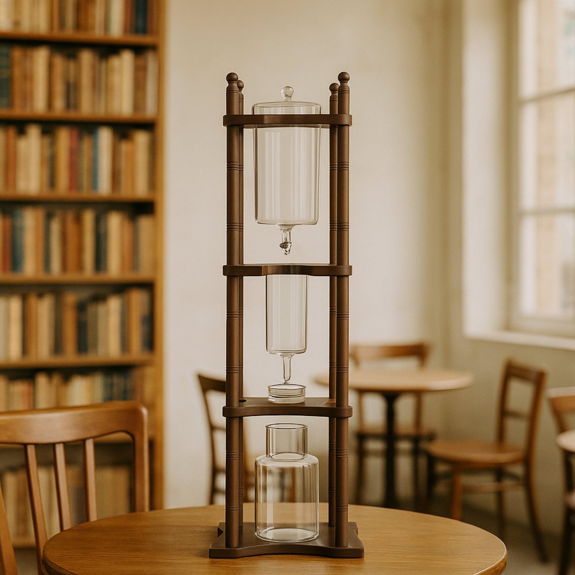 Nispira Coffee Maker Nispira Cold Brew Drip Tower Iced Coffee Maker Glass Wooden Stand 25 Cups