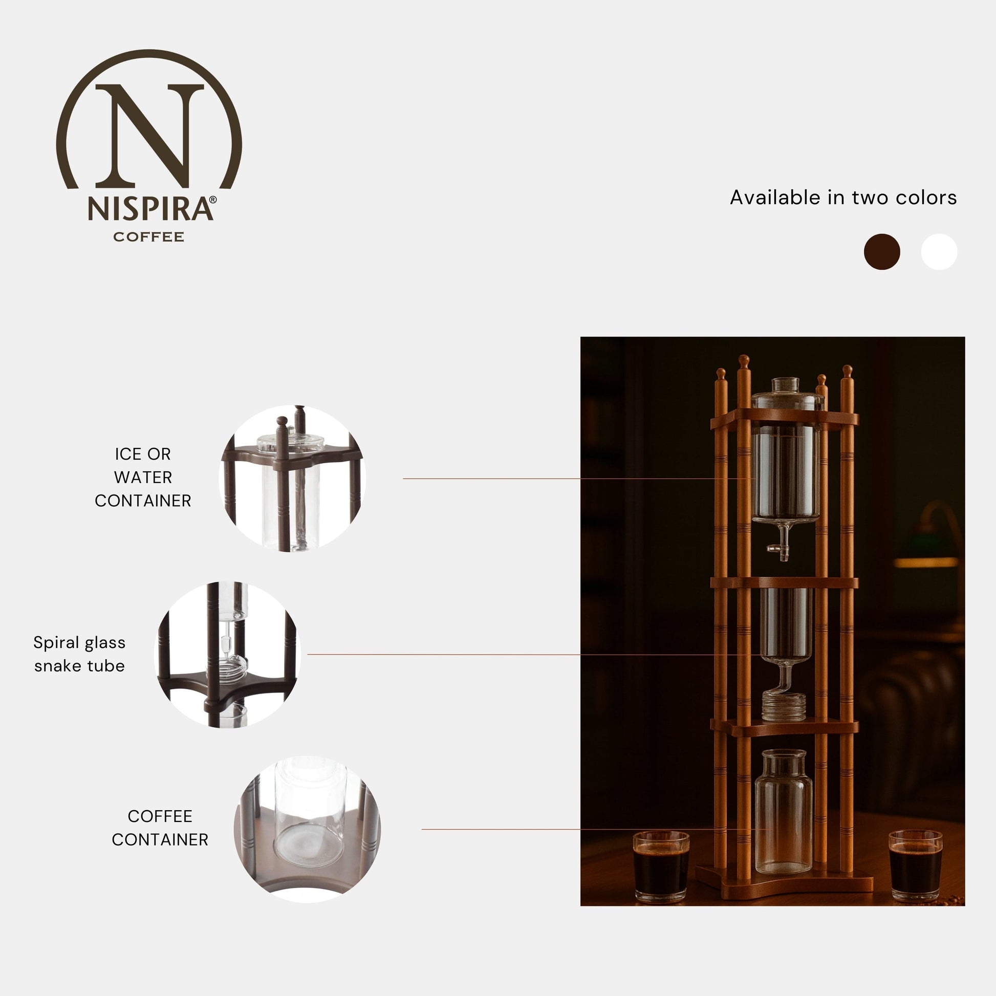 Nispira Coffee Maker Nispira Cold Brew Drip Tower Iced Coffee Maker Glass Wooden Stand 25 Cups