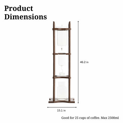 Nispira Coffee Maker Nispira Cold Brew Drip Tower Iced Coffee Maker Glass Wooden Stand 25 Cups