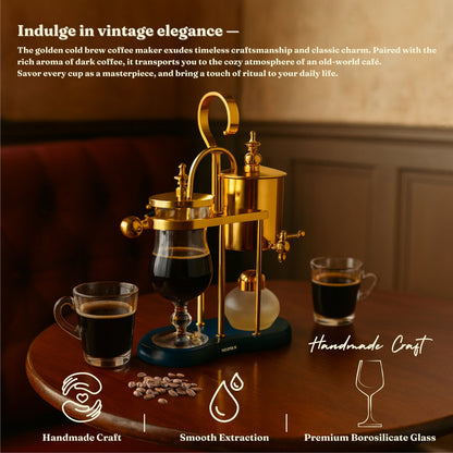 Nispira Coffee Maker Nispira Vintage Belgium Belgian Royal Balance Syphon Siphon Coffee Maker, Gold with Peacock Blue Base