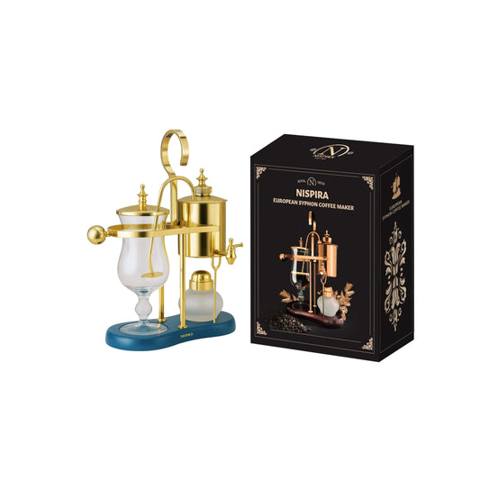 Nispira Coffee Maker Nispira Vintage Belgium Belgian Royal Balance Syphon Siphon Coffee Maker, Gold with Peacock Blue Base